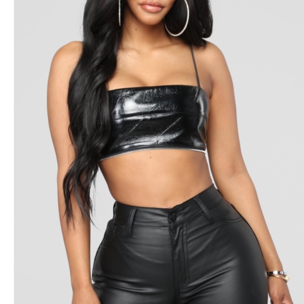 Fashion Nova Minimal Coverage Faux Leather Top - Black